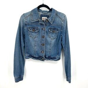 MOSSIMO Button Up Denim Crop Blue Jean Jacket Size Medium